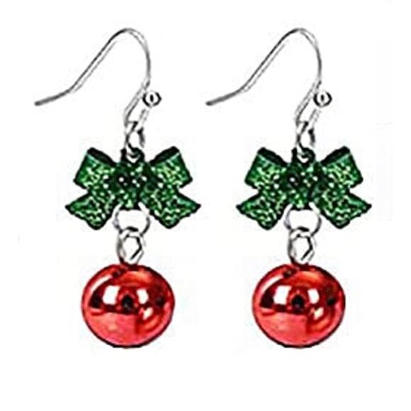 Christmas Bow Drop Earrings - Picture 1 of 2